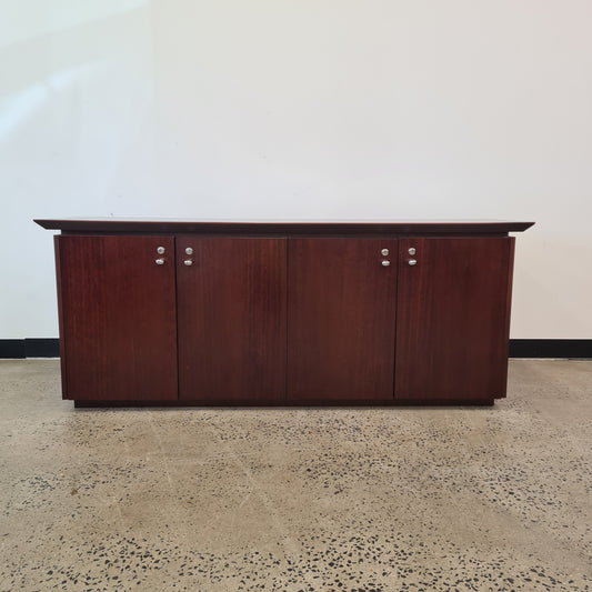 Wooden 4 Door Buffet Entertainment Unit in Mahogany Stain