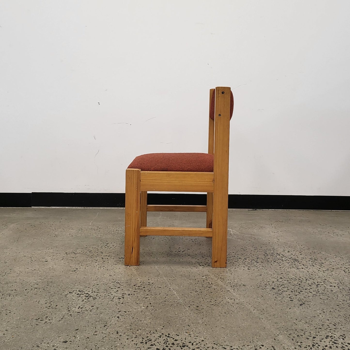 Vintage Pine Wood Dining Chair with Red Upholstery