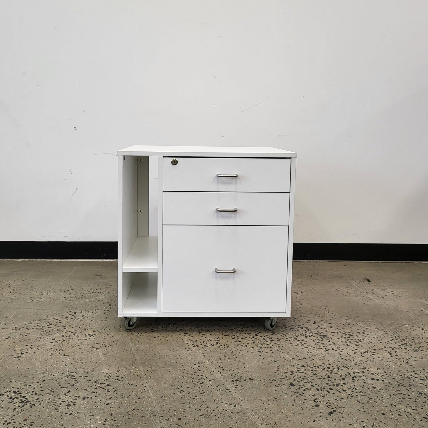 White Pedestal Cabinet 3 Drawer Slot