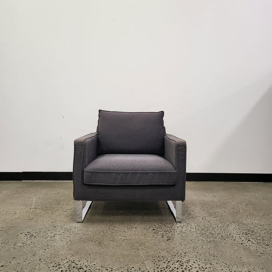 Upholstered Armchair in Charcoal Grey with Chrome Base