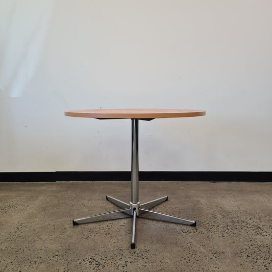 Round Cafe Meeting Table Wood Veneer with Silver Base