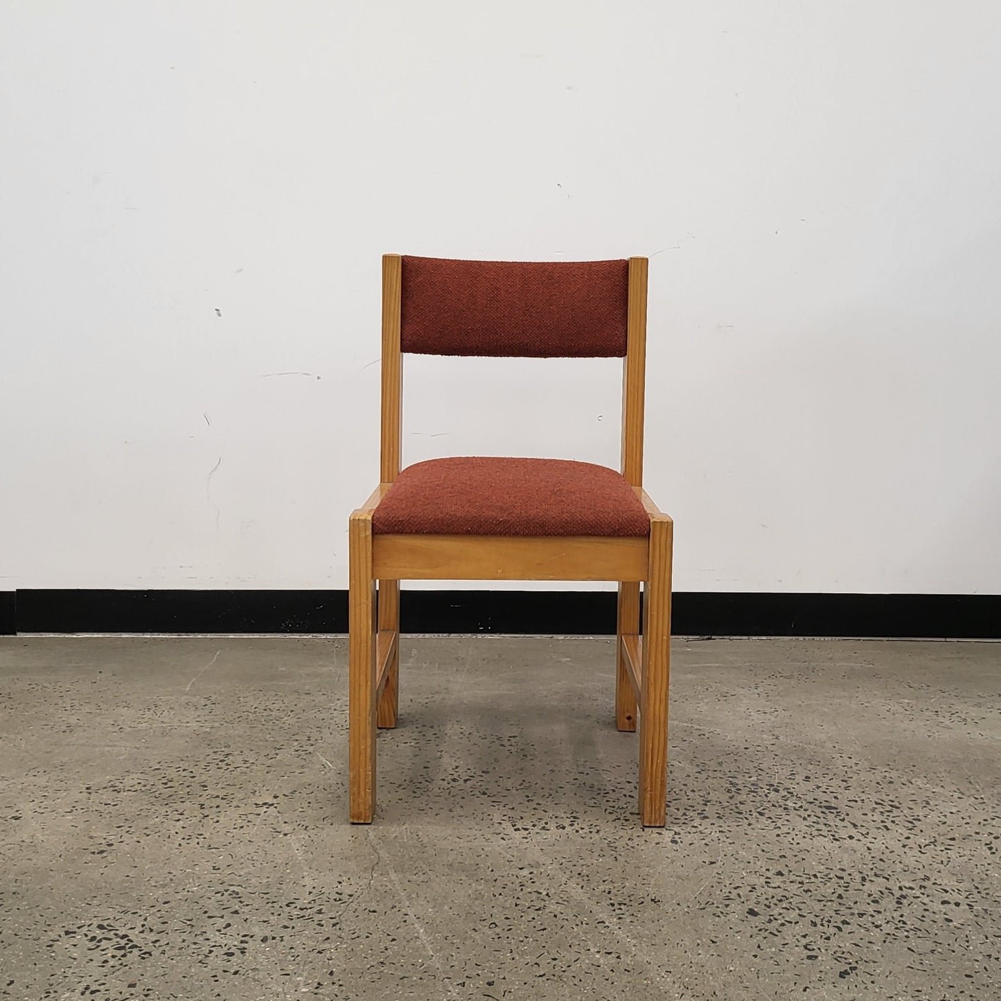 Vintage Pine Wood Dining Chair with Red Upholstery