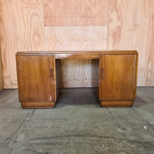 Antique timber executive desk with leather top