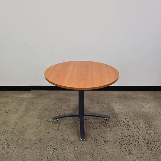 Round Cafe Meeting Table in Wood Veneer with Black Base