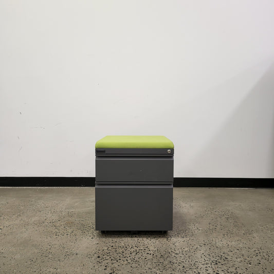 Schiavello Pedestal in Charcoal Metal with Upholstered Lime Green Seat