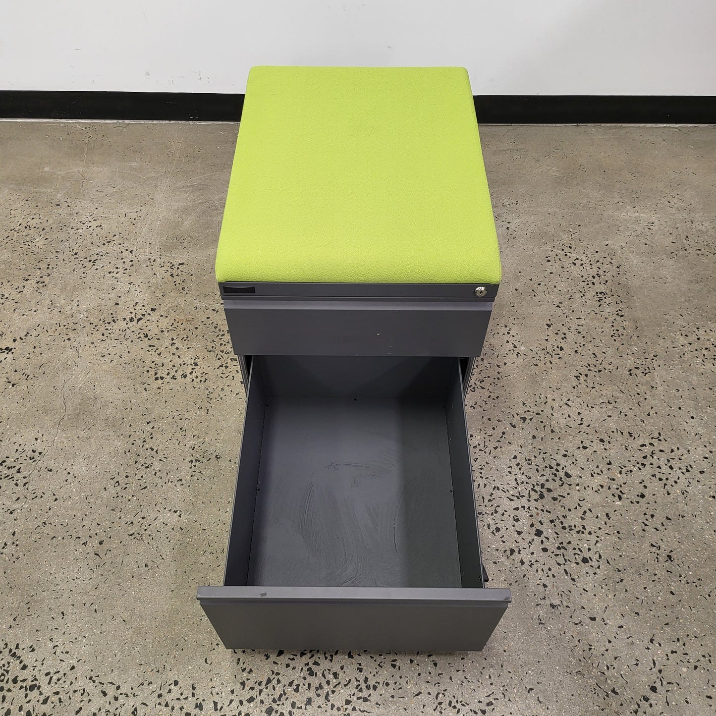 Schiavello Pedestal in Charcoal Metal with Upholstered Lime Green Seat