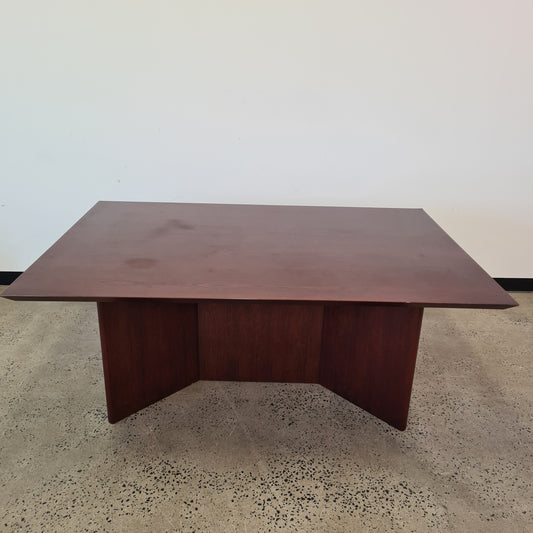 Meeting Table Desk with Abstract Base in Mahogany Finish