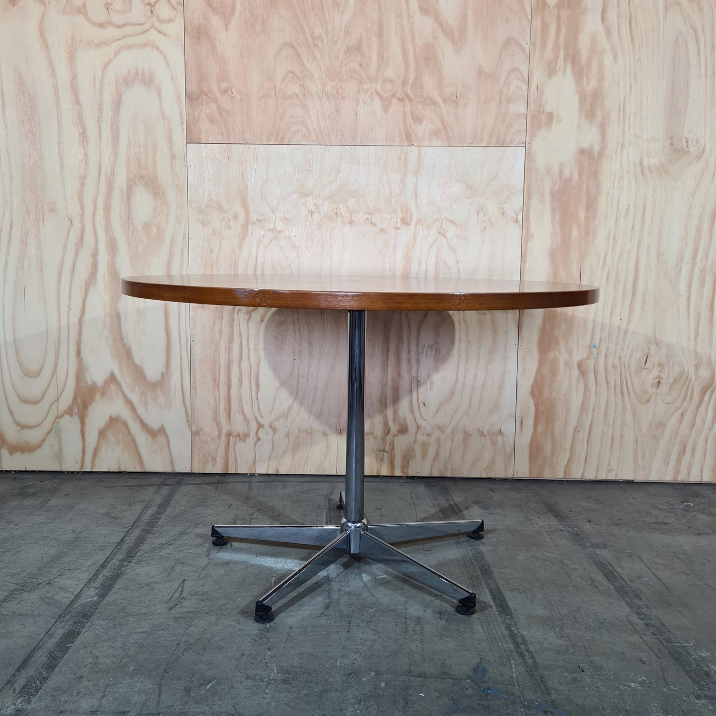 Large Round Oak Cafe Table with Chrome Legs